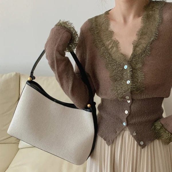 Velira Knitwear & Tops Ruda / Vienas dydis Paryžiaus nėriniuotas, raštuotas kardiganas