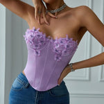 Velira Knitwear & Tops Violetinė / S Sorrento gėlių aplikacijos korseto viršus