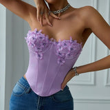 Velira Knitwear & Tops Violetinė / S Sorrento gėlių aplikacijos korseto viršus