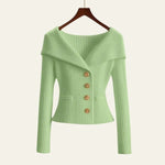Velira Knitwear & Tops Žalia / S Kensington Ribbų Mygtukų Megztinis