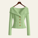 Velira Knitwear & Tops Žalia / S Kensington Ribbų Mygtukų Megztinis