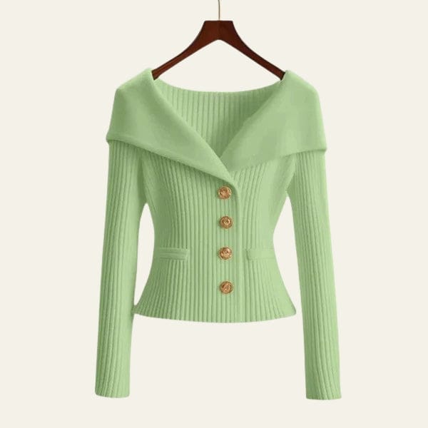 Velira Knitwear & Tops Žalia / S Kensington Ribbų Mygtukų Megztinis