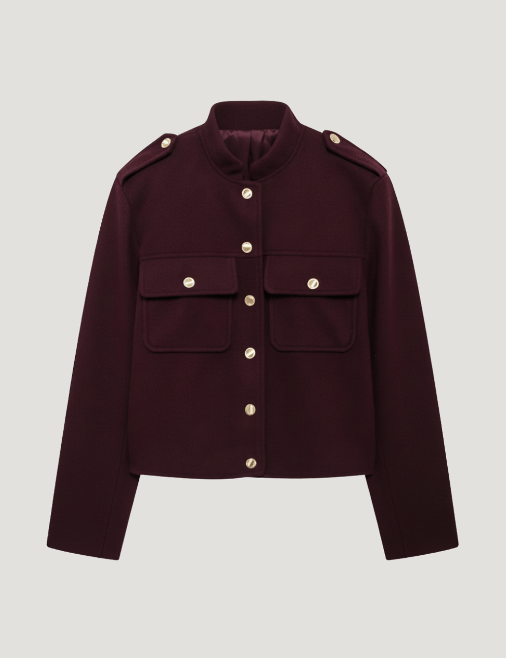 Velira Lilly | Burgundy Cropped Jacket with Gold Buttons Bordo / XS Lilly | Bordo trumpa striukė su auksiniais mygtukais