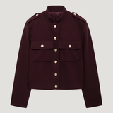 Velira Lilly | Burgundy Cropped Jacket with Gold Buttons Bordo / XS Lilly | Bordo trumpa striukė su auksiniais mygtukais
