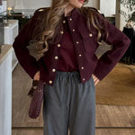 Velira Lilly | Burgundy Cropped Jacket with Gold Buttons Lilly | Bordo trumpa striukė su auksiniais mygtukais