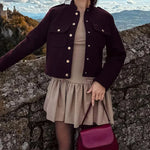 Velira Lilly | Burgundy Cropped Jacket with Gold Buttons Lilly | Bordo trumpa striukė su auksiniais mygtukais