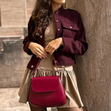Velira Lilly | Burgundy Cropped Jacket with Gold Buttons Lilly | Bordo trumpa striukė su auksiniais mygtukais