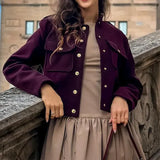 Velira Lilly | Burgundy Cropped Jacket with Gold Buttons Lilly | Bordo trumpa striukė su auksiniais mygtukais