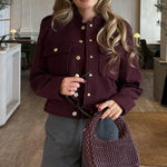 Velira Lilly | Burgundy Cropped Jacket with Gold Buttons Lilly | Bordo trumpa striukė su auksiniais mygtukais