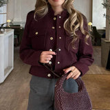 Velira Lilly | Burgundy Cropped Jacket with Gold Buttons Lilly | Bordo trumpa striukė su auksiniais mygtukais
