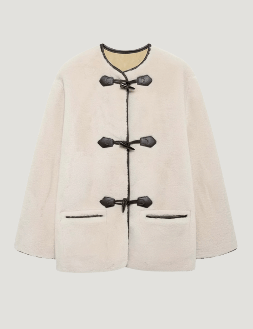 Velira Liz | Faux Shearling Toggle Coat Bežinė / XS Liz | Dirbtinio avikailio paltas