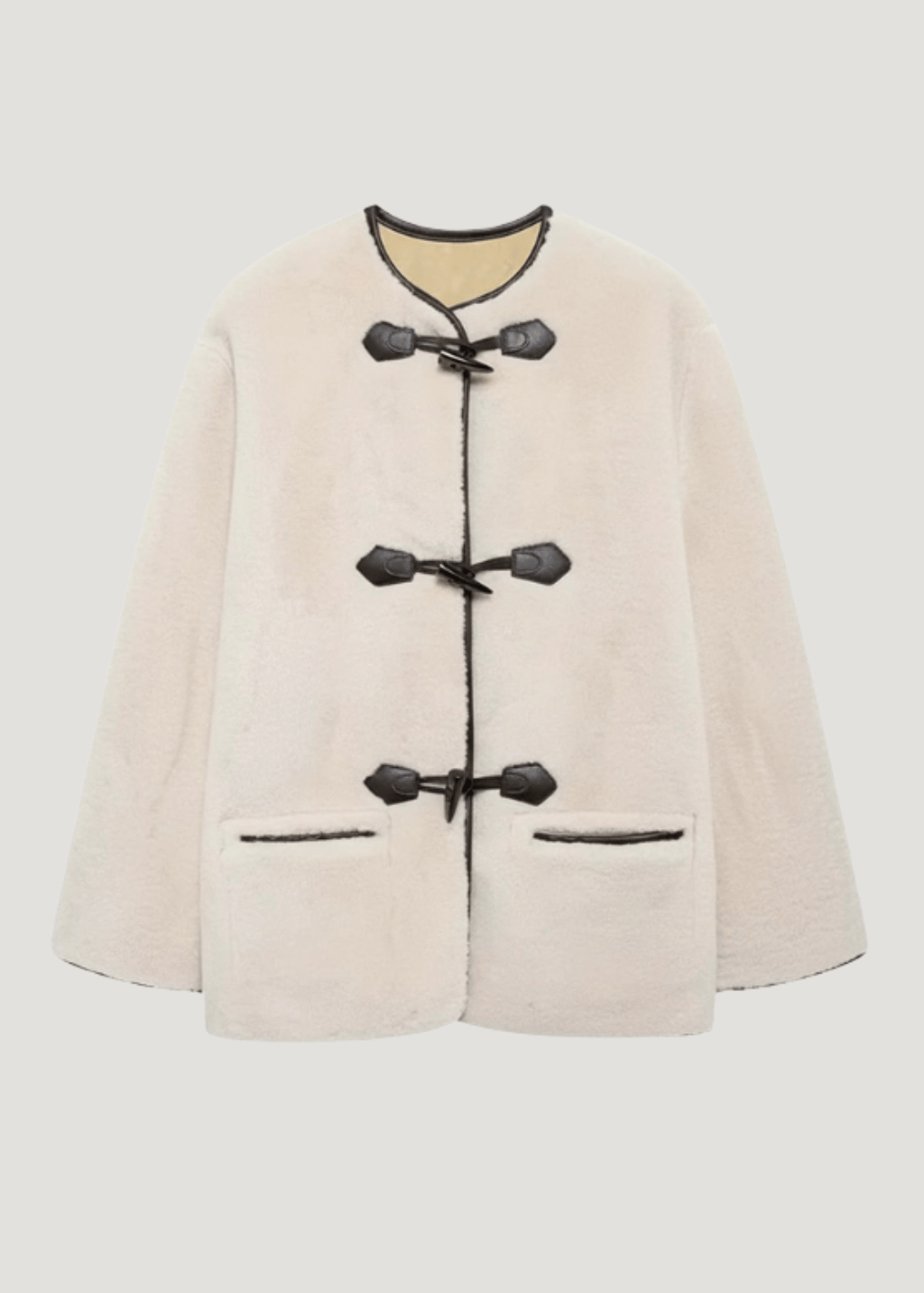 Velira Liz | Faux Shearling Toggle Coat Bežinė / XS Liz | Dirbtinio avikailio paltas