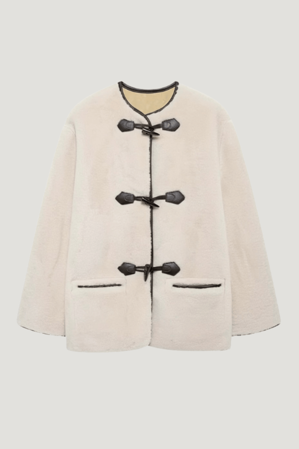 Velira Liz | Faux Shearling Toggle Coat Bežinė / XS Liz | Dirbtinio avikailio paltas