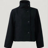 Velira Martha | High-Neck Buttoned Pea Coat Juoda / S Martha | Aukštos kaklo mygtukinė žieminė striukė