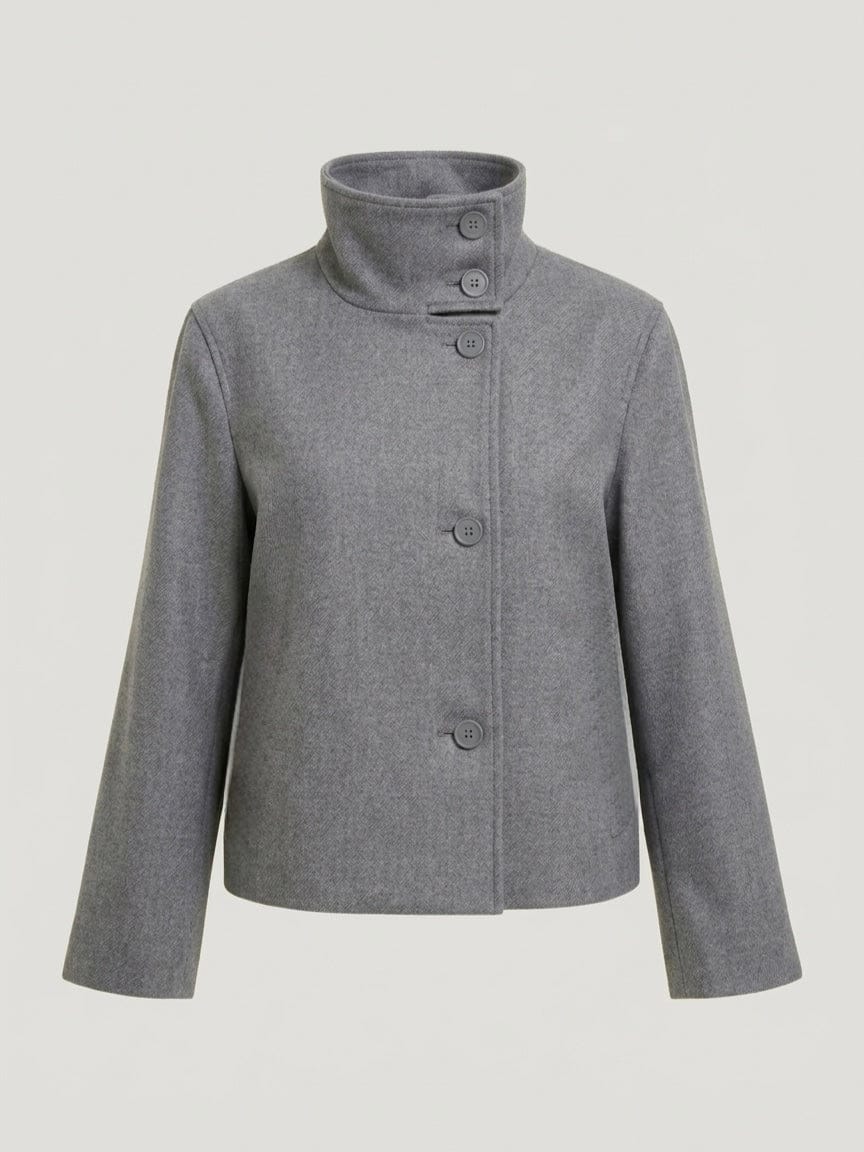 Velira Martha | High-Neck Buttoned Pea Coat Pilka / S Martha | Aukštos kaklo mygtukinė žieminė striukė