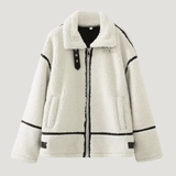 Velira Mathilda | Faux Shearling Zip-Up Jacket S / Balta Mathilda | Dirbtinio avikailio užtrauktukas