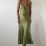 Velira Maxi Dress Alyvuogių / S Satinė Slip Maxi Suknelė su Delikatais Dirželiais