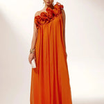 Velira Maxi Dress Asimetrinė vieno peties gėlėta vakarinė suknelė