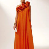 Velira Maxi Dress Asimetrinė vieno peties gėlėta vakarinė suknelė