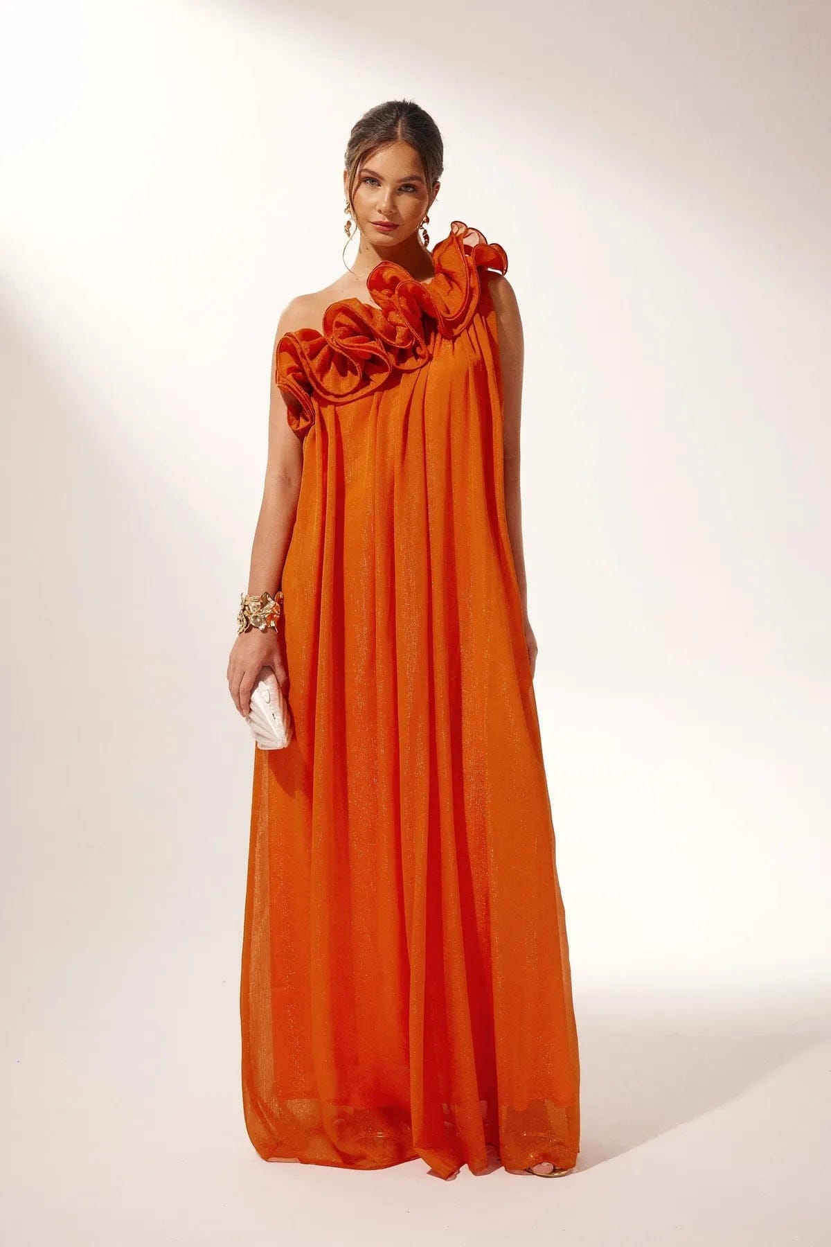Velira Maxi Dress Asimetrinė vieno peties gėlėta vakarinė suknelė