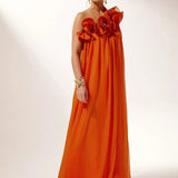 Velira Maxi Dress Asimetrinė vieno peties gėlėta vakarinė suknelė