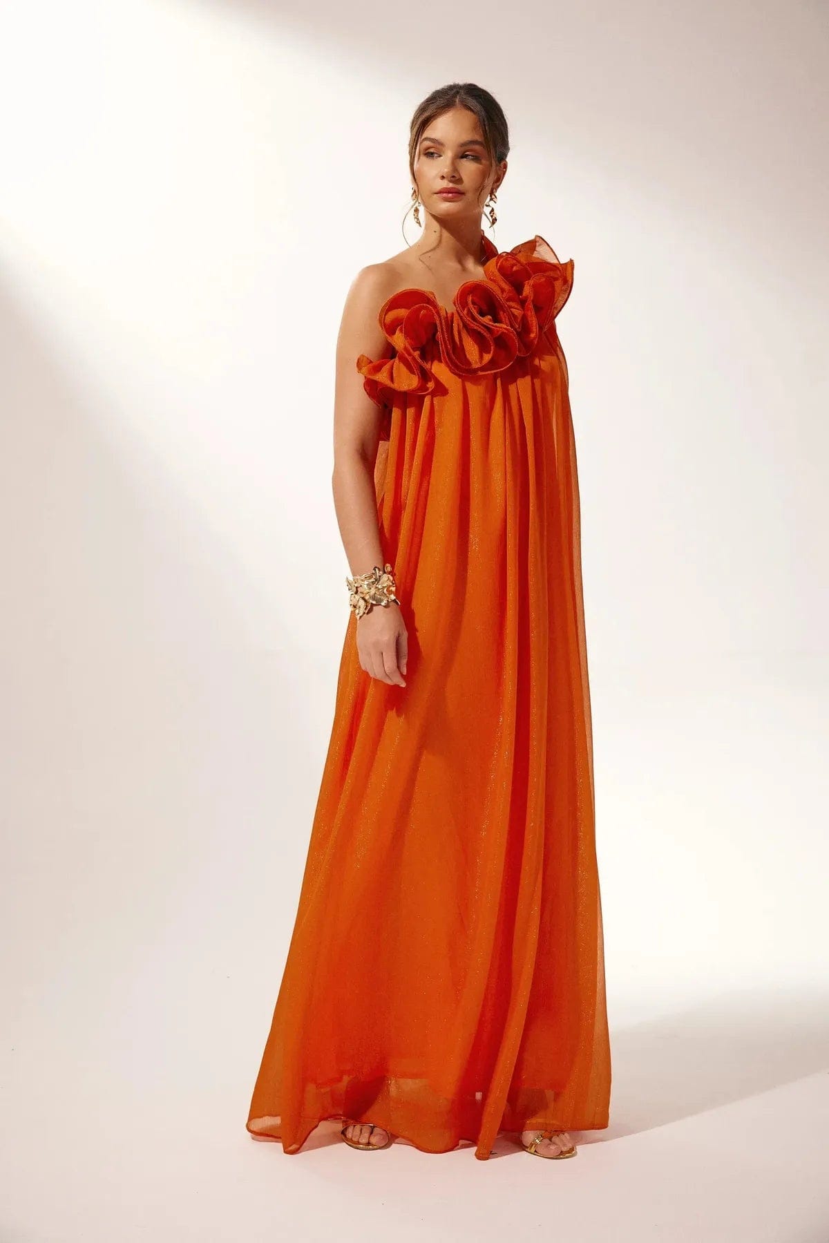 Velira Maxi Dress Asimetrinė vieno peties gėlėta vakarinė suknelė