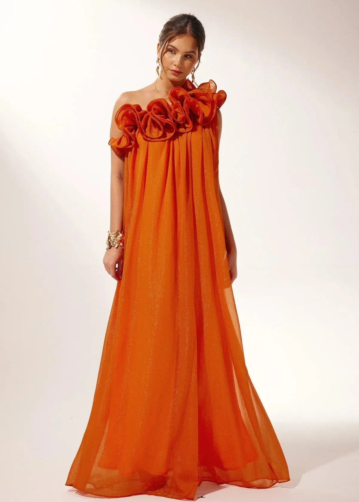 Velira Maxi Dress Asimetrinė vieno peties gėlėta vakarinė suknelė