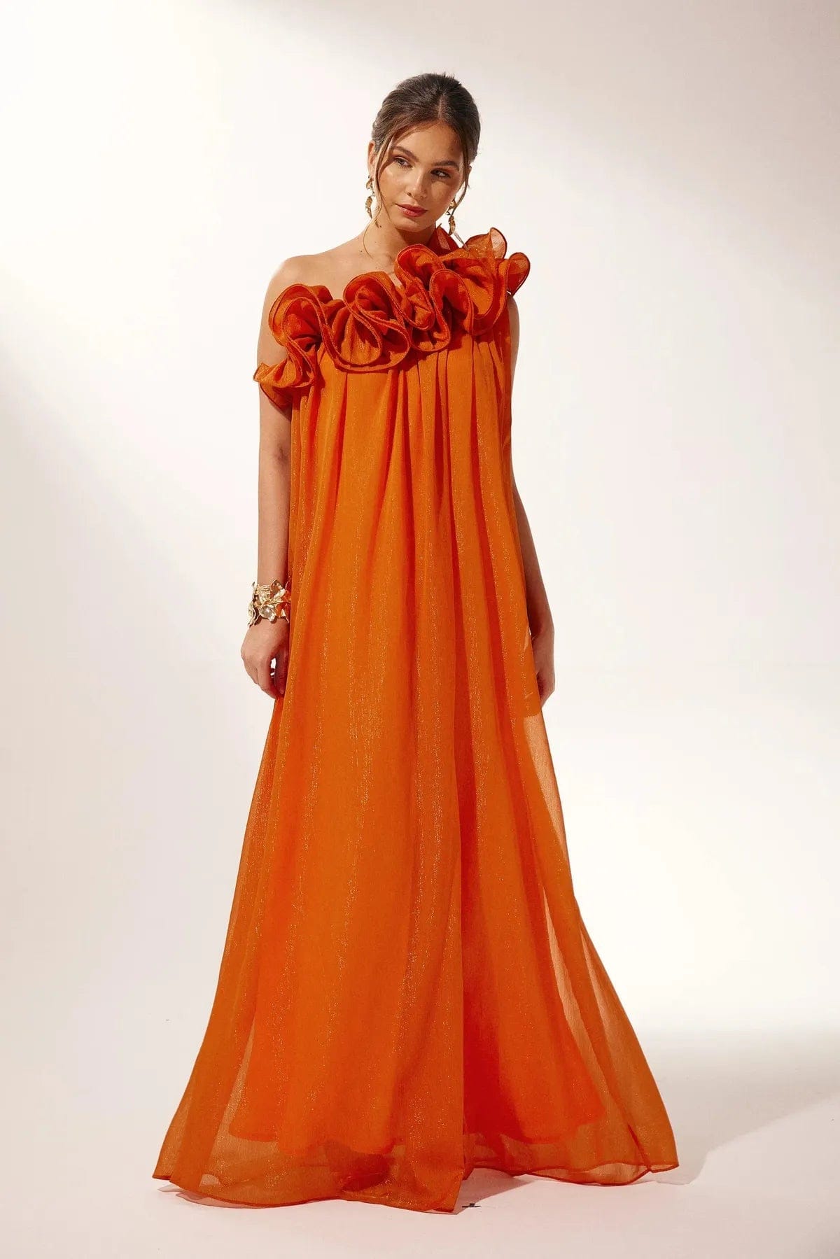Velira Maxi Dress Asimetrinė vieno peties gėlėta vakarinė suknelė