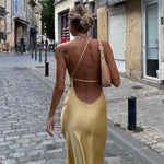 Velira Maxi Dress Atvira Nugaros Satino Maxi Suknelė
