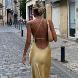 Velira Maxi Dress Atvira Nugaros Satino Maxi Suknelė