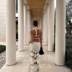 Velira Maxi Dress Balta Nėriniuota Maxi Suknelė su Iškirptėmis Vasaros