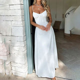Velira Maxi Dress Balta / S Be rankovių ir raukšlėta liemenėle maksi suknelė