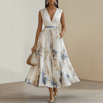 Velira Maxi Dress Balta / S Gėlių suknelė mėlyna ir balta