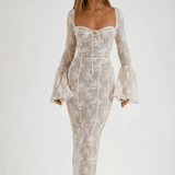 Velira Maxi Dress Balta / S Nėrinių Vasaros Nakties Maxi Suknelė su Korsetu