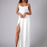 Velira Maxi Dress Balta / S Suknelė su spaghetti petnešėlėmis, ilga, vakarui, su aukštu įpjovimu