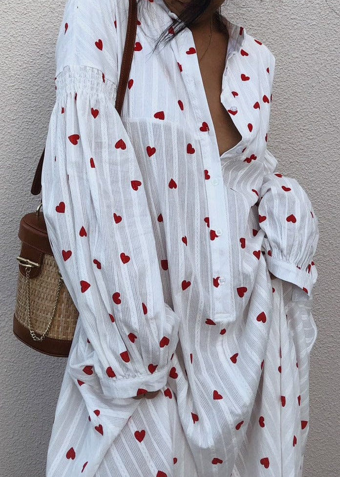 Velira Maxi Dress Balta / S Vasaros Širdelių Siuvinėjimo Marškinių Suknelė