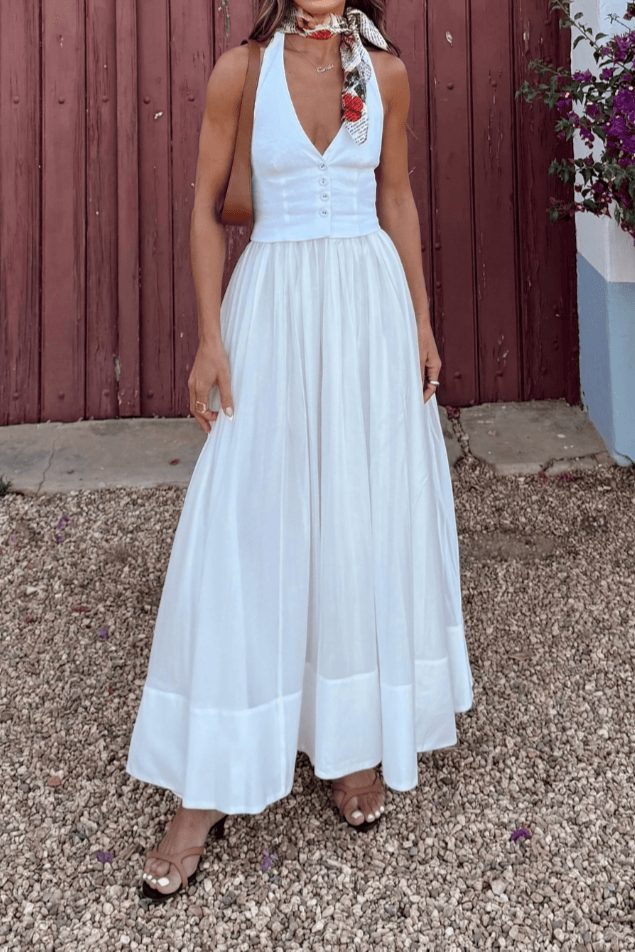 Velira Maxi Dress Balta Vasaros Suknelė