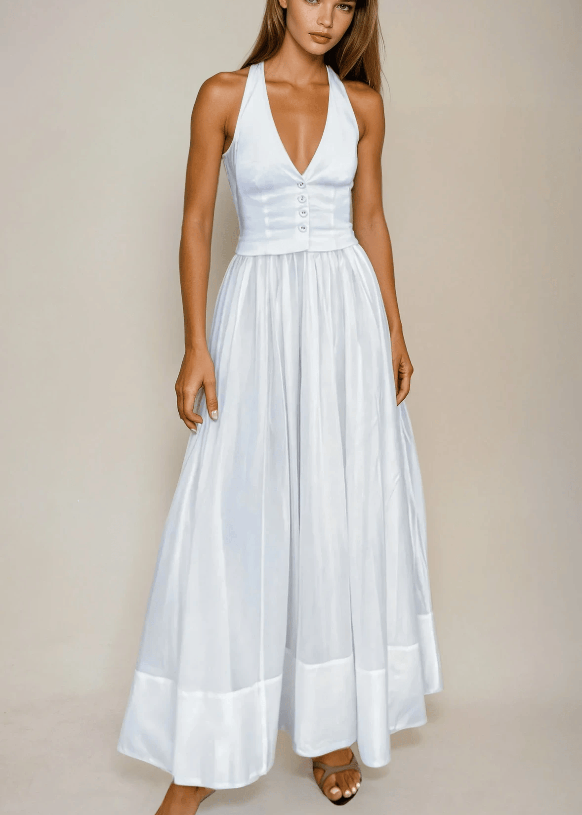 Velira Maxi Dress Balta Vasaros Suknelė