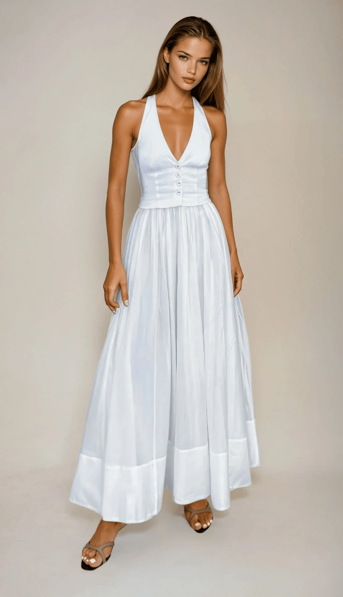 Velira Maxi Dress Balta Vasaros Suknelė