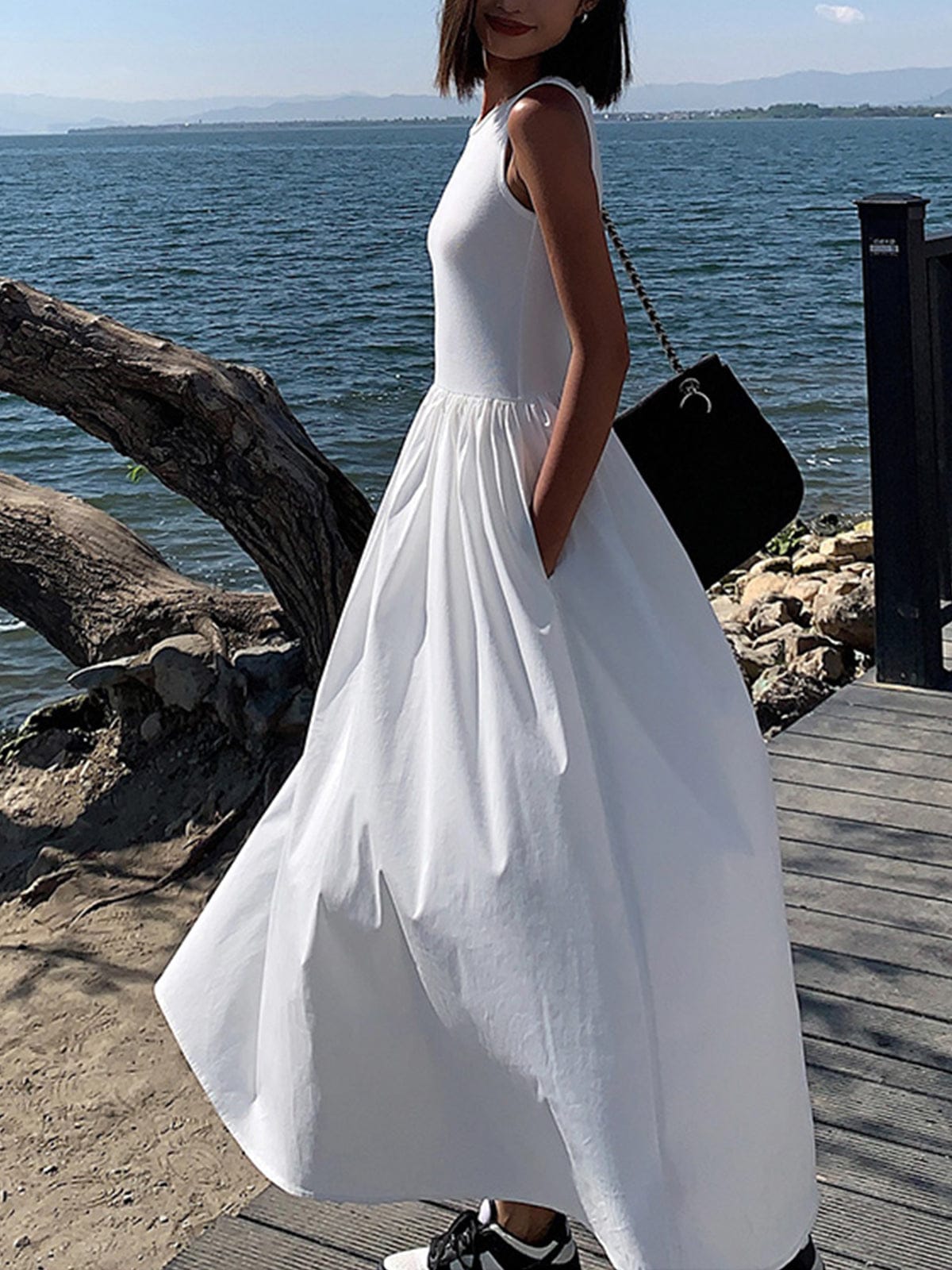 Velira Maxi Dress Balta / Vienas dydis Be rankovių medvilnės mišinio maksi suknelė