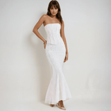 Velira Maxi Dress Balta / XS Be petnešų siuvinėta maksi suknelė