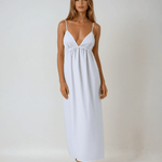 Velira Maxi Dress Balta / XS Krantinė Atvira Nugaros Medvilninė Vasaros Maxi Suknelė