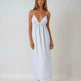 Velira Maxi Dress Balta / XS Krantinė Atvira Nugaros Medvilninė Vasaros Maxi Suknelė