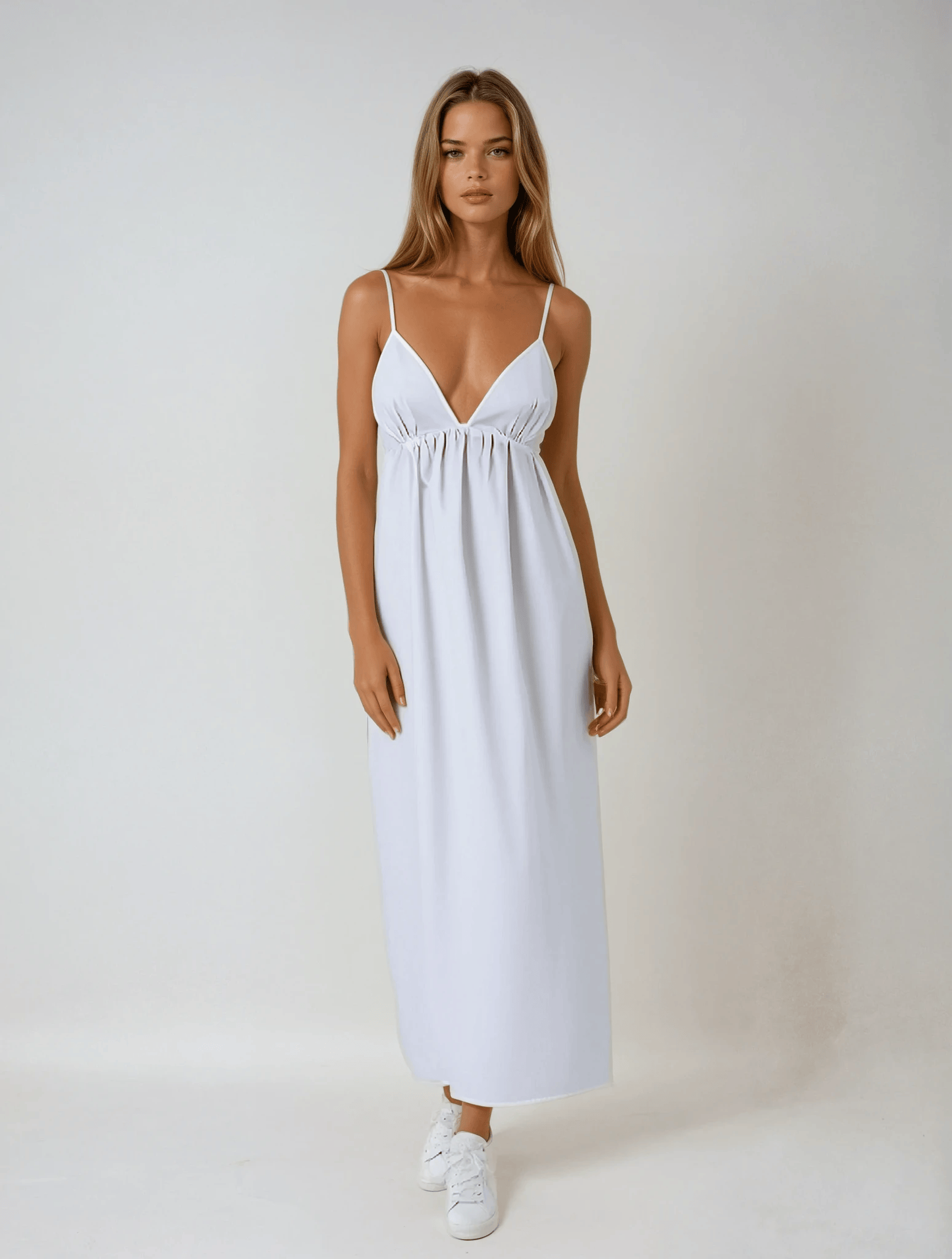 Velira Maxi Dress Balta / XS Krantinė Atvira Nugaros Medvilninė Vasaros Maxi Suknelė