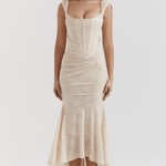 Velira Maxi Dress Balta / XS Nėriniuotas Korsetas Maxi Suknelė