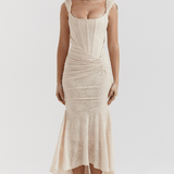 Velira Maxi Dress Balta / XS Nėriniuotas Korsetas Maxi Suknelė
