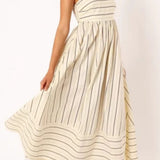 Velira Maxi Dress Bežinė / S Juostuota diržinė vasaros paplūdimio maksi suknelė