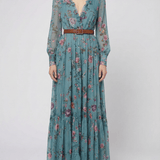 Velira Maxi Dress Bohemiškas gėlių rašto maksi suknelė su ilgomis rankovėmis