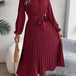 Velira Maxi Dress Bordo / S Plisuota Midi Suknelė su Diržu