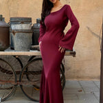 Velira Maxi Dress Bordo / XS Ilgomis rankovėmis maksi suknelė